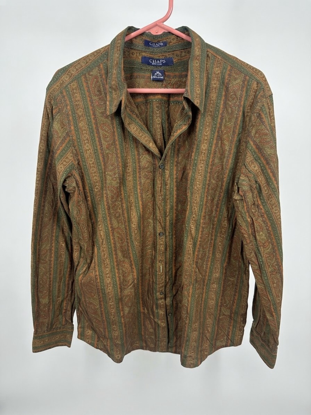Chaps Striped Paisley Button-Down Shirt in Green and Brown